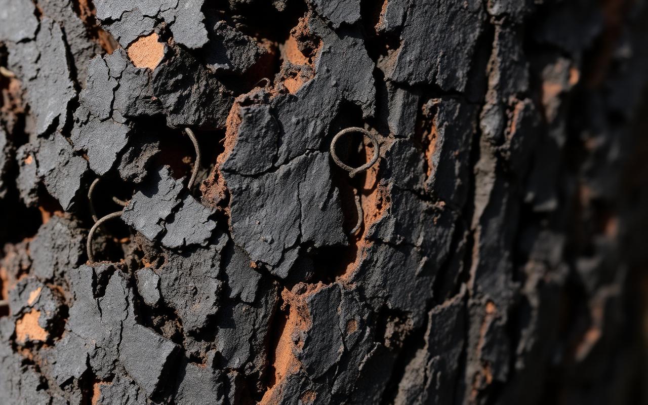 Close-up of dark furrowed ironbark eucalyptus bark